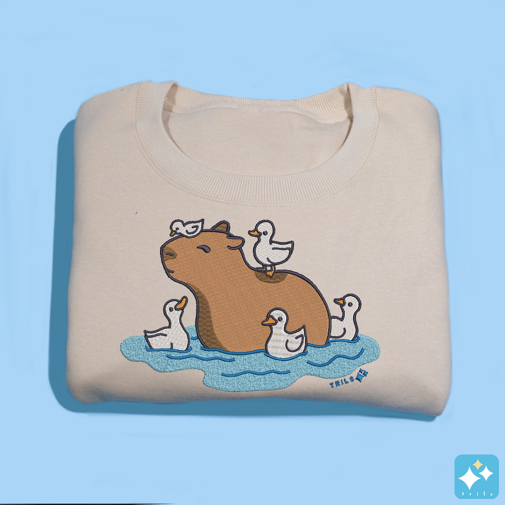Capybara Embroidered Crewneck Sweater