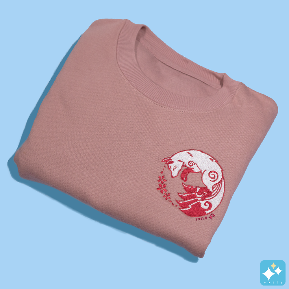 Sakura Kitsune Embroidered Crewneck Sweater