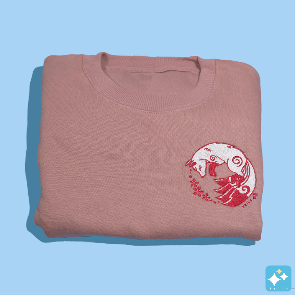 Sakura Kitsune Embroidered Crewneck Sweater
