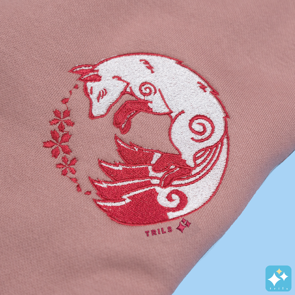 Sakura Kitsune Embroidered Crewneck Sweater
