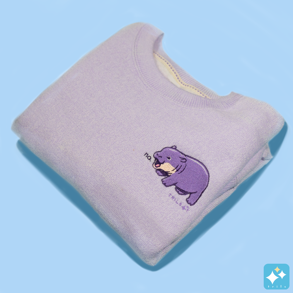 Angy Hippo Embroidered Crewneck Sweater